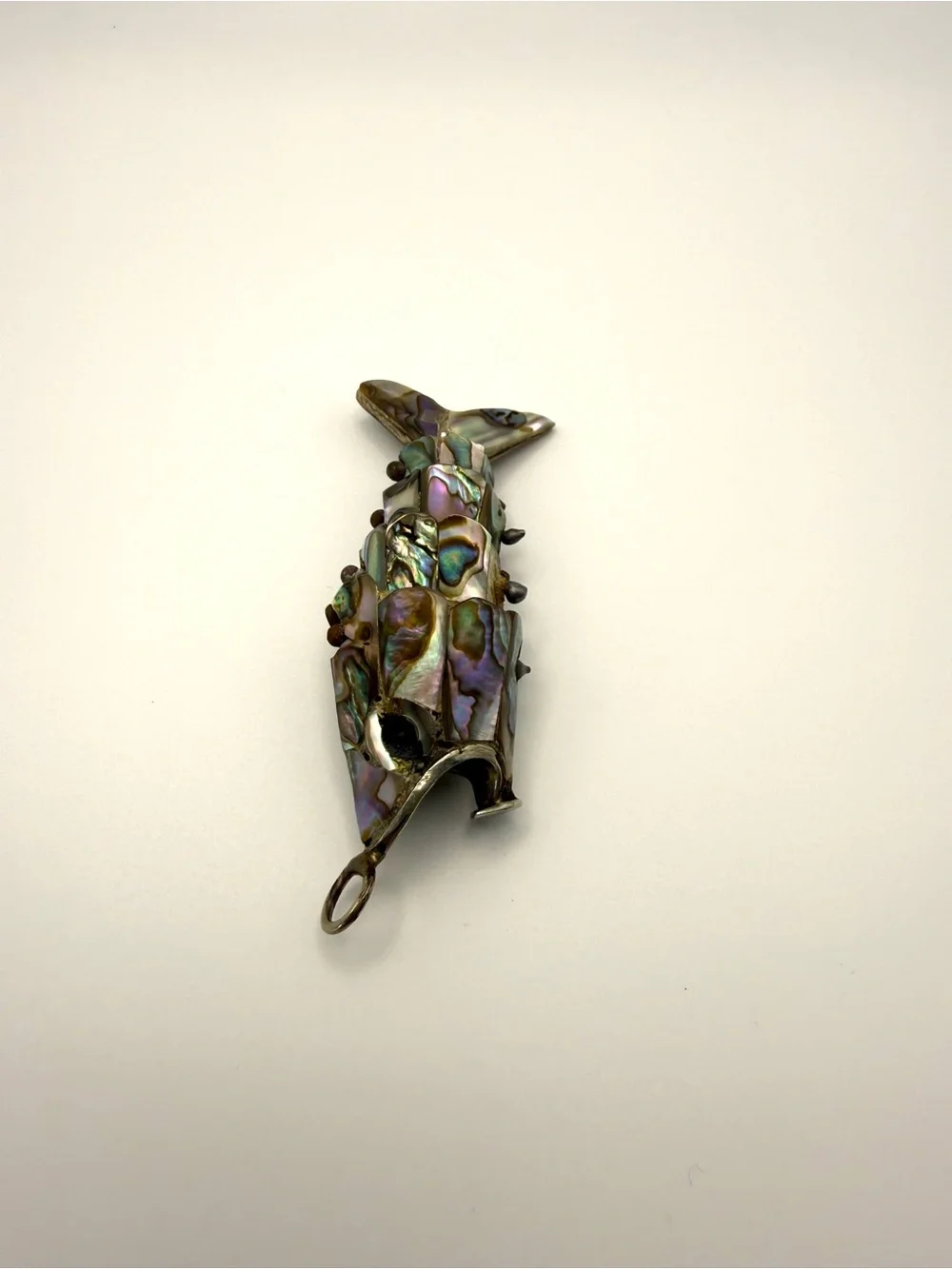 Vintage Abalone Mother Of Pearl Reticulated Fish Bottle Opener Pendant